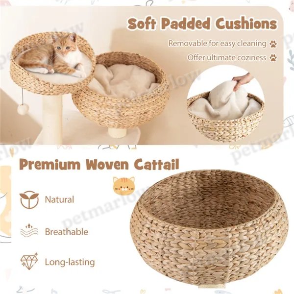 41 Inch Hand-Woven Water Hyacinth Cat Tree – view 4