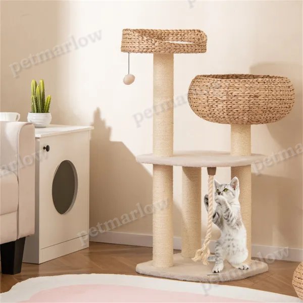 41 Inch Hand-Woven Water Hyacinth Cat Tree – view 6