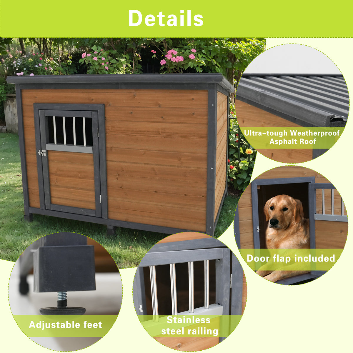 Large Solid Wood Dog House with Waterproof Roof – view 8