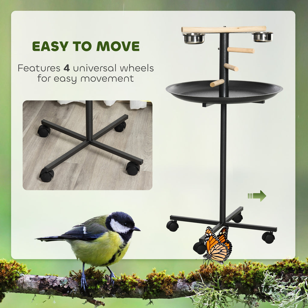 Portable Bird Play Stand with Stainless Steel Bowls and Wheels – view 9