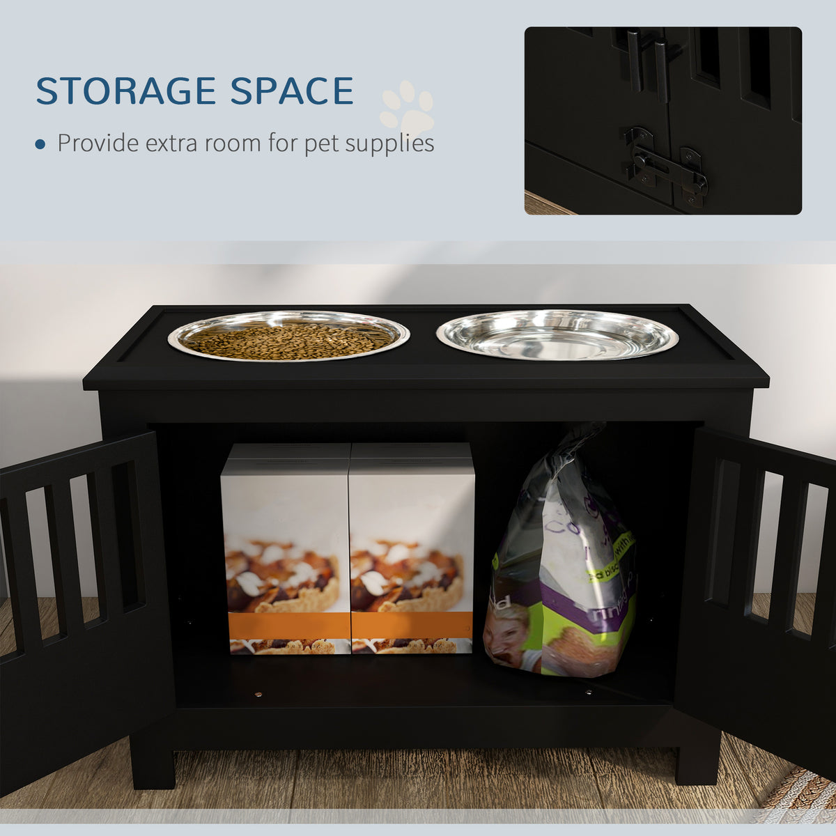 Dog Food Storage Cabinet with Bowls and Feeding Station – view 7