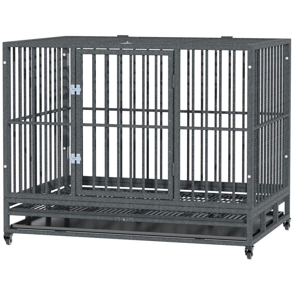 Heavy Duty Dog Crate Metal Cage with Wheels – Grey Vein / 1140x770x230 mm