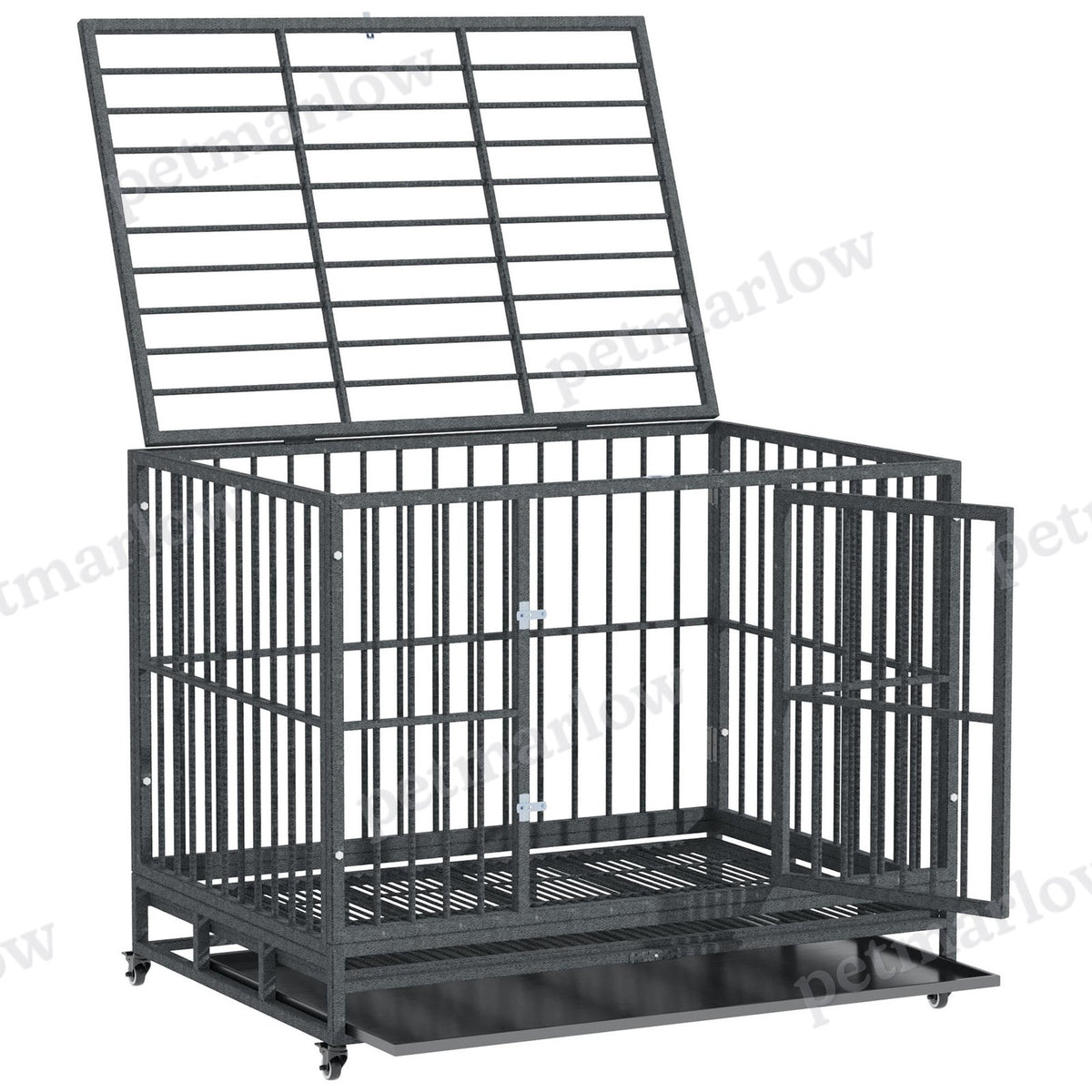 Heavy Duty Dog Crate Metal Cage with Wheels – view 3