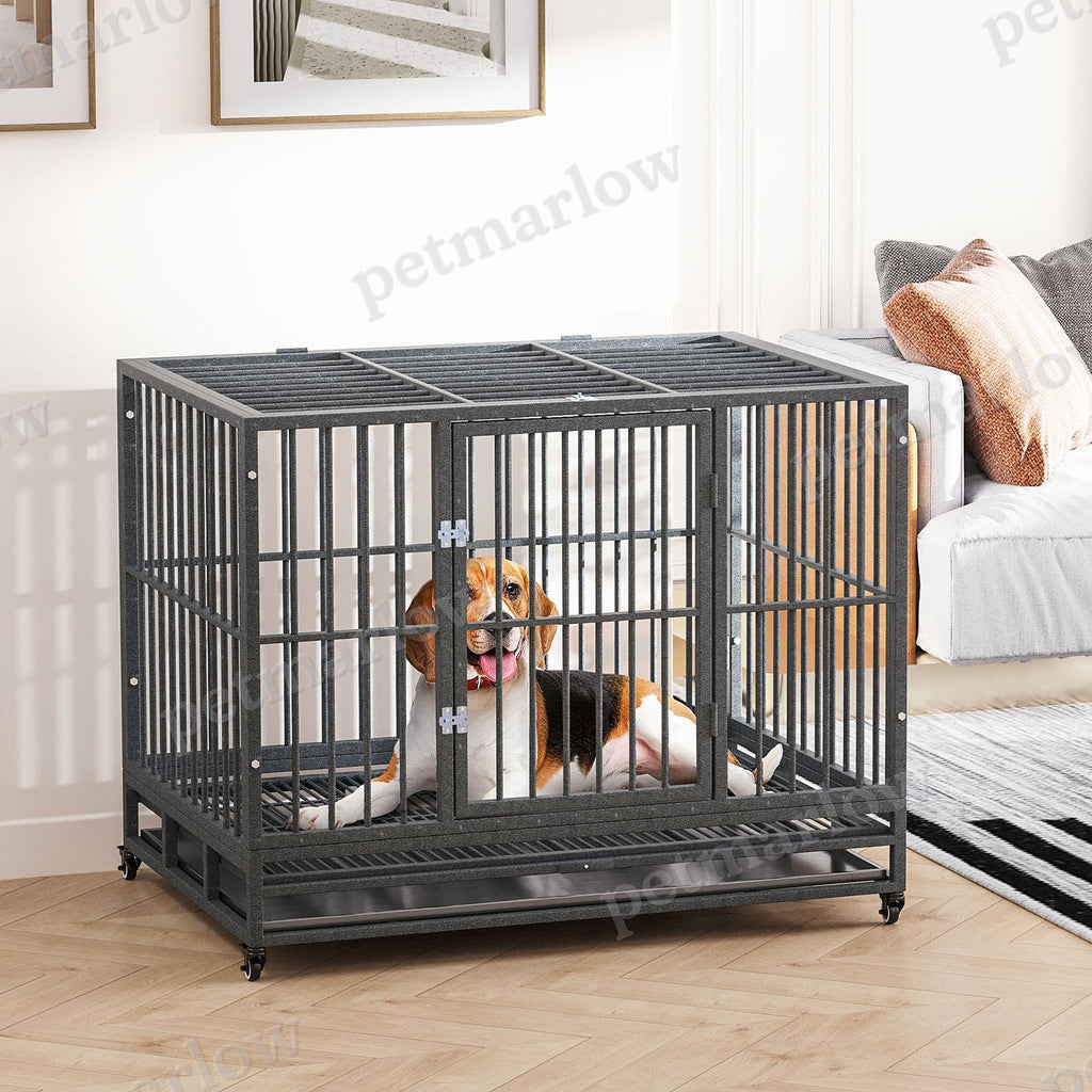 Heavy Duty Dog Crate Metal Cage with Wheels – view 4