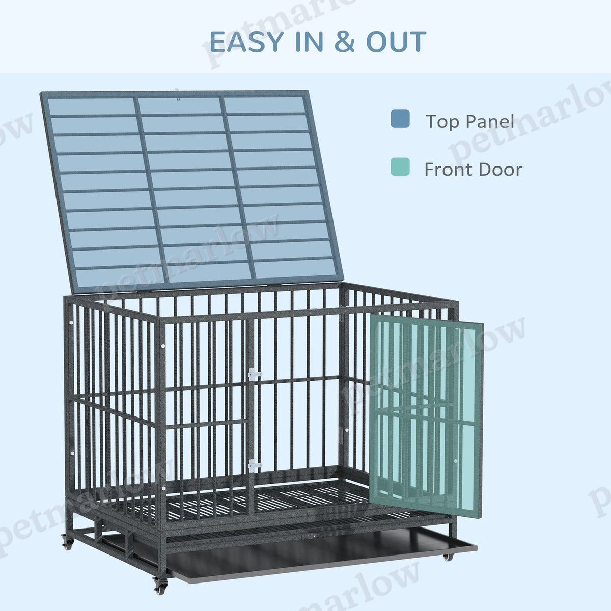 Heavy Duty Dog Crate Metal Cage with Wheels – view 5