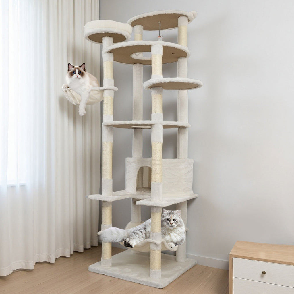 Beige Cat Tree Tower with Large Condo and Scratching Post – view 7