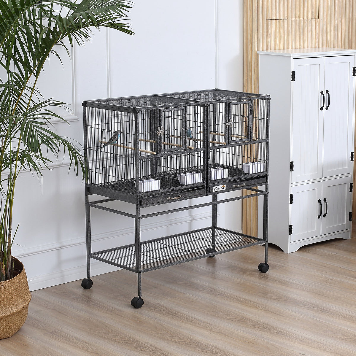 Divided Bird Cage with Rolling Stand and Removable Tray – view 9