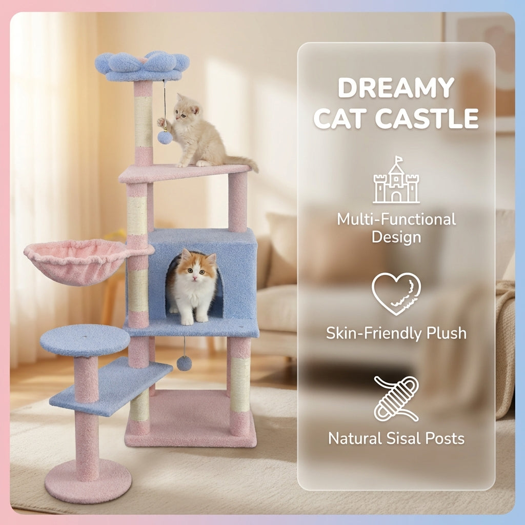 Flower Cat Tree with Large Condo and Removable Cushion – view 12