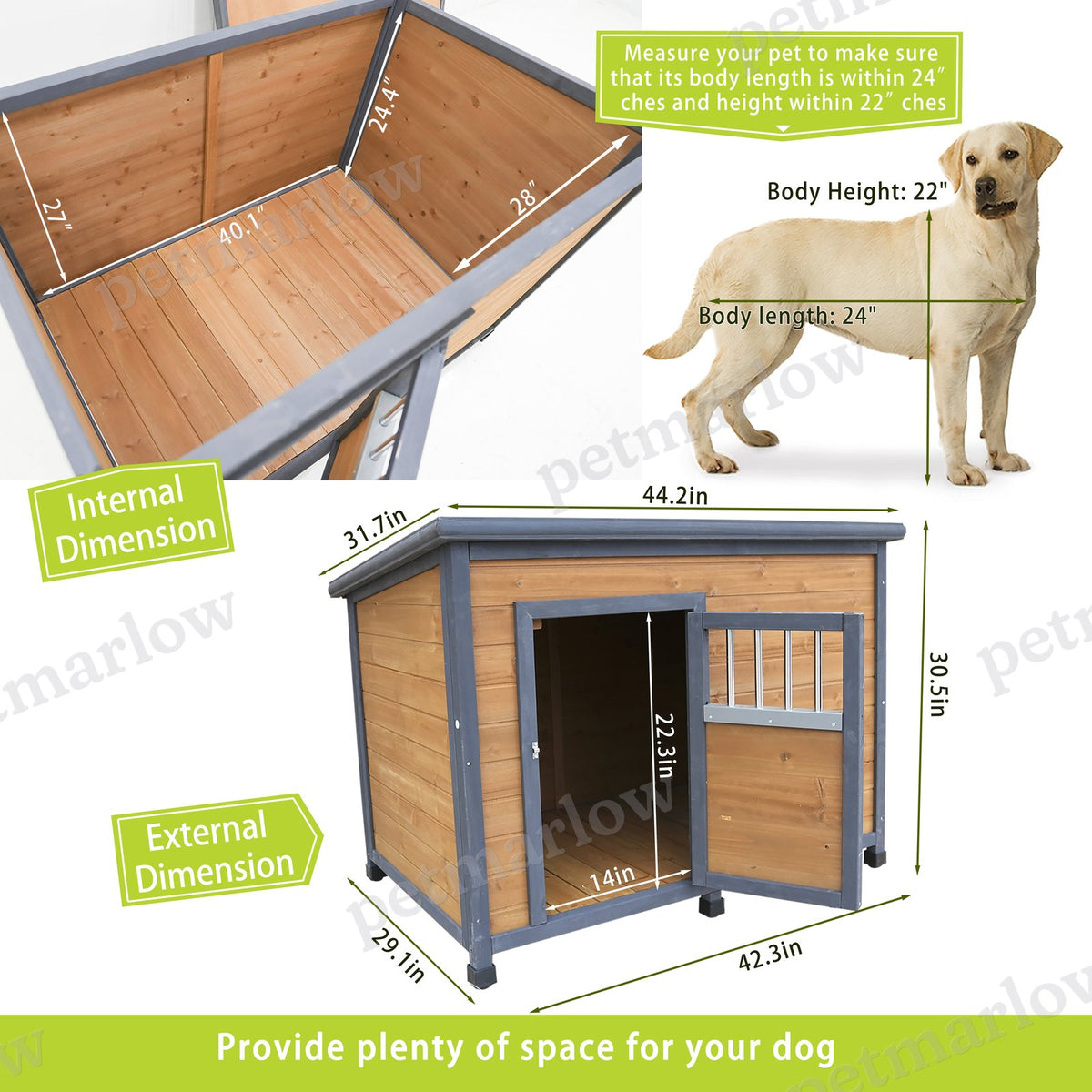 Large Solid Wood Dog House with Waterproof Roof – view 2