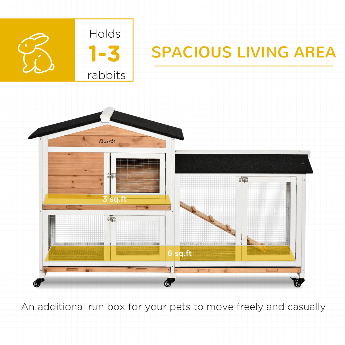 Wooden Mobile Rabbit Hutch with Wheels and Slide-out Tray – view 7