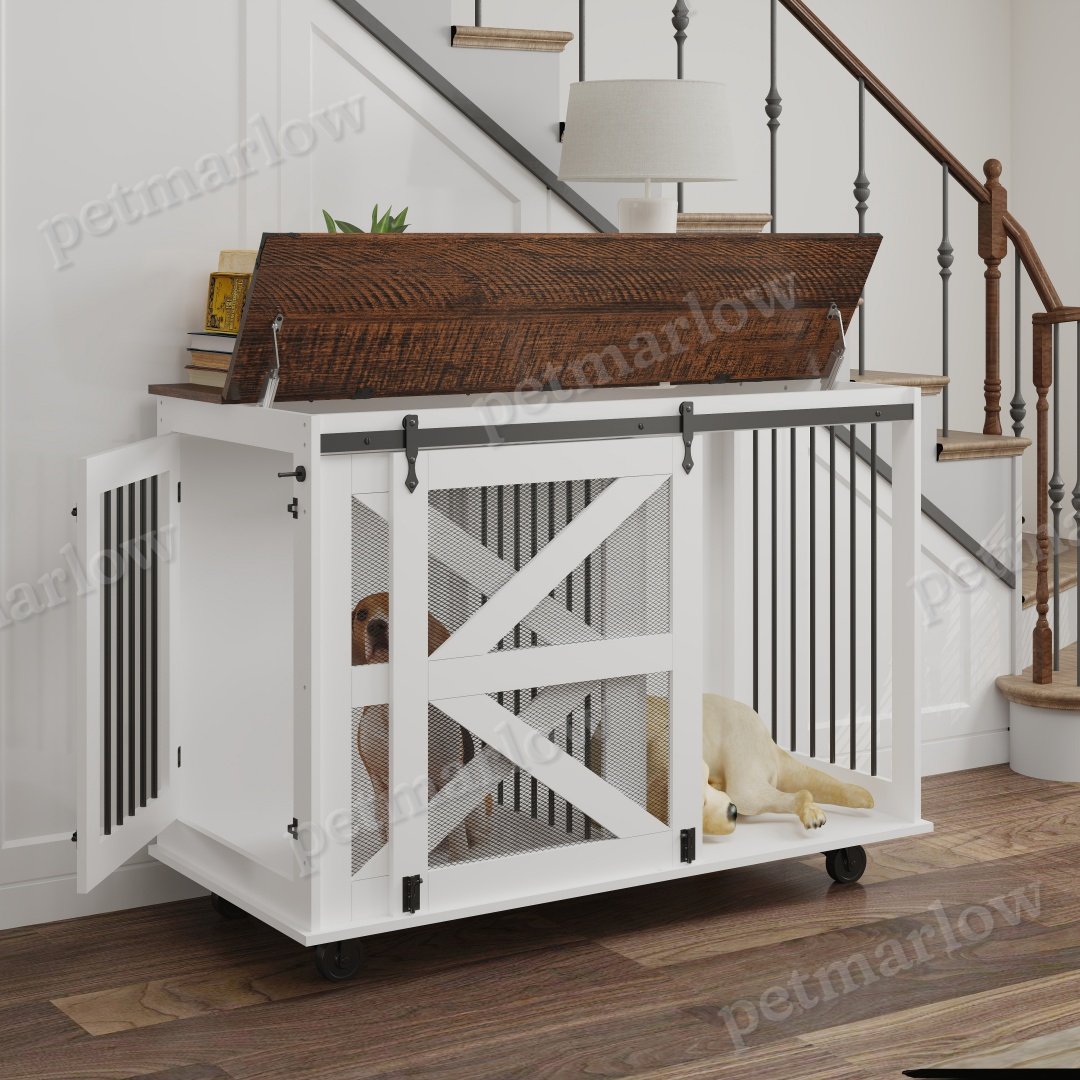 Mobile Dog Crate with Flip-Top Feeding Door – view 5