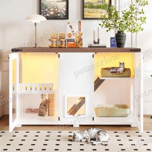 Large Cat Litter Box Enclosure with LED Light – view 2
