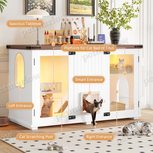 Large Cat Litter Box Enclosure with LED Light – view 3