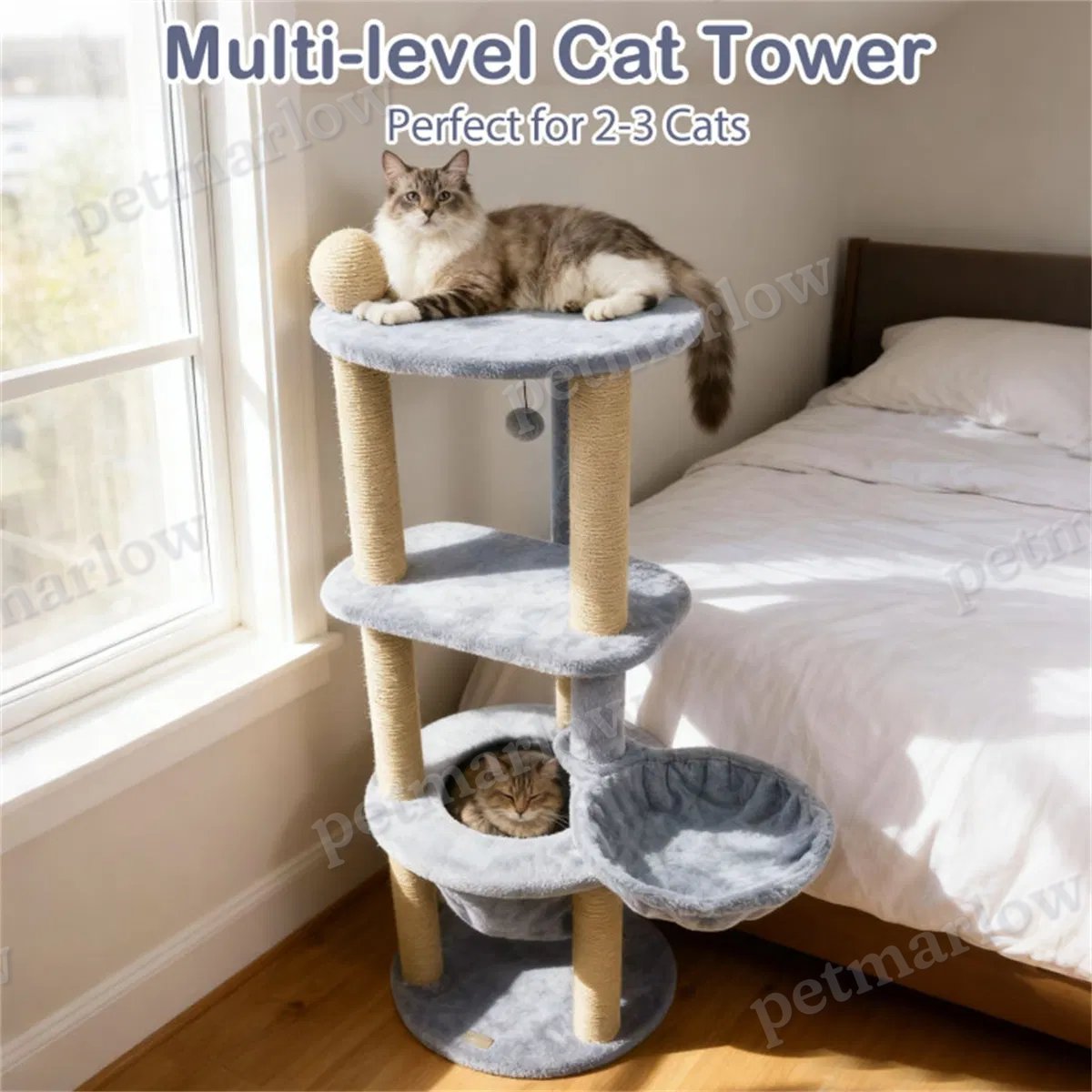 47" Cat Tower for Relaxation and Play in Light Grey – view 3