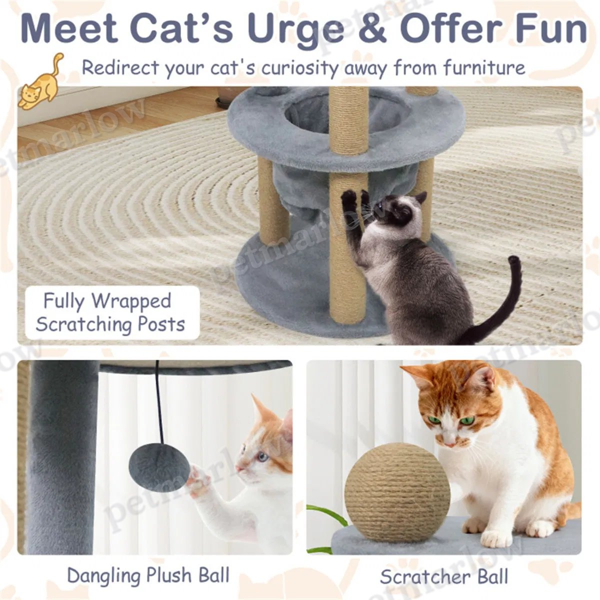 47" Cat Tower for Relaxation and Play in Light Grey – view 5