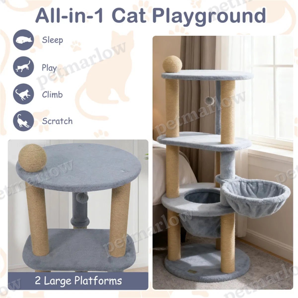 47" Cat Tower for Relaxation and Play in Light Grey – view 6