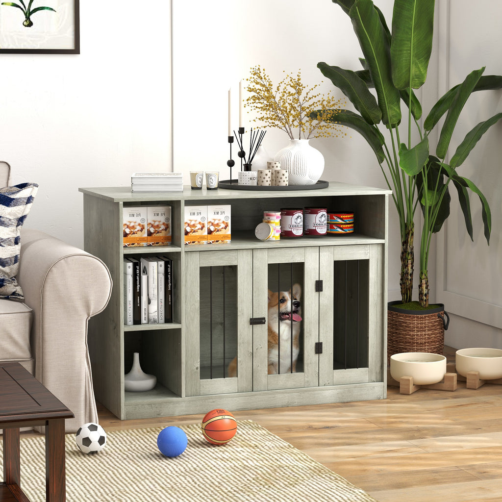 47" Dog Crate Furniture with Storage, for Large Medium Dogs, Gray – Gray / 1317x702x187 mm