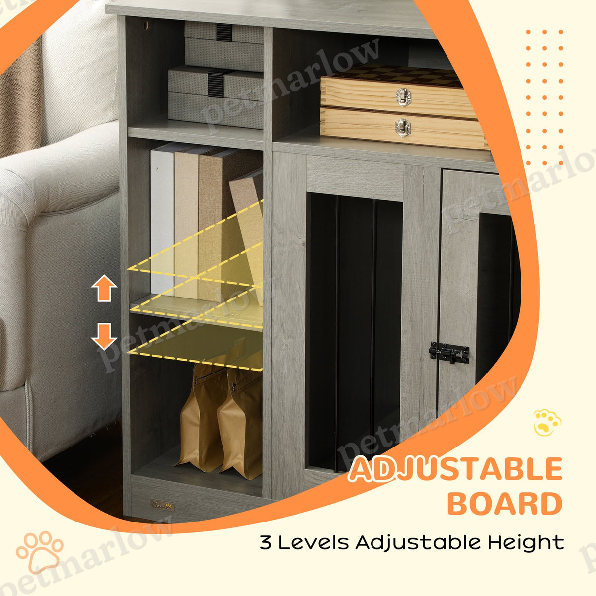 47" Dog Crate Furniture with Storage, for Large Medium Dogs, Gray – view 4