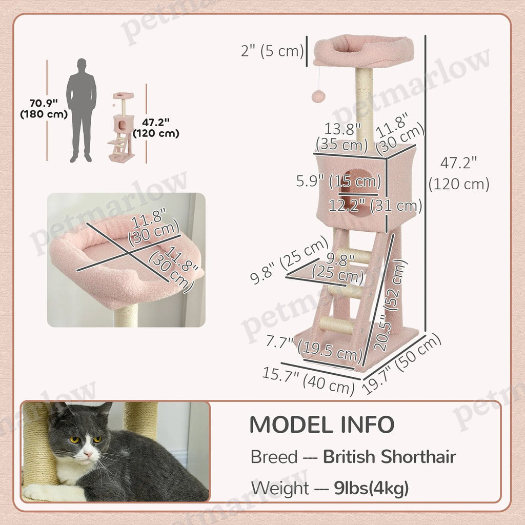 47" Tall Cat Tree Tower with Condo and Scratching Posts – view 3
