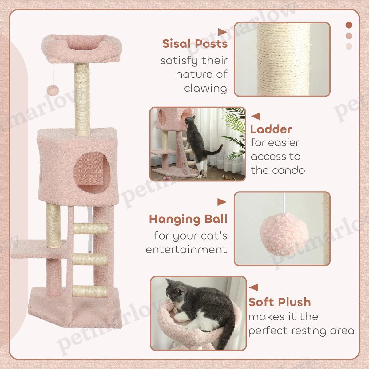 47" Tall Cat Tree Tower with Condo and Scratching Posts – view 5