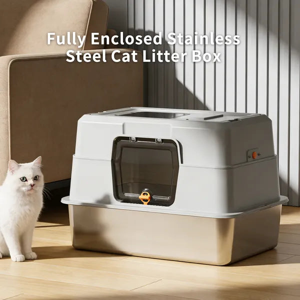 Fully Enclosed Stainless Steel Cat Litter Box for Large Cats – view 7