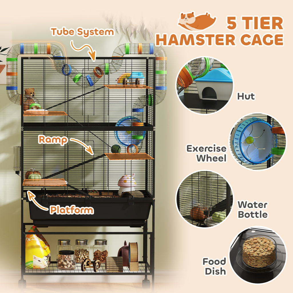 5-Tier Hamster Cage with Exercise Wheel and Storage Shelf – view 8