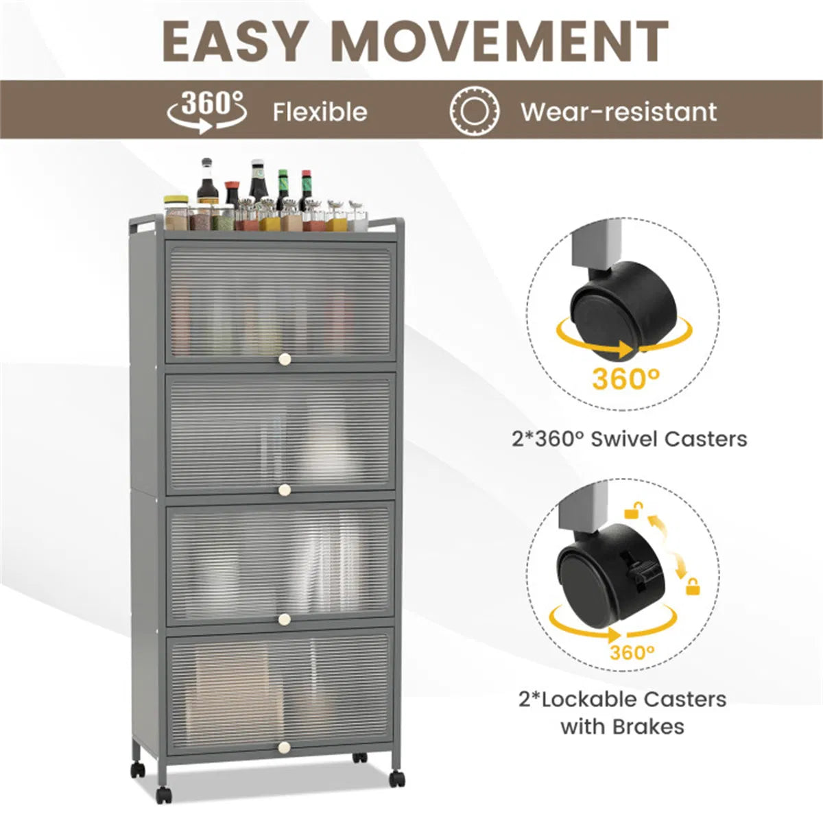 5-Tier Rolling Storage Rack with Dust-Proof Doors – view 12