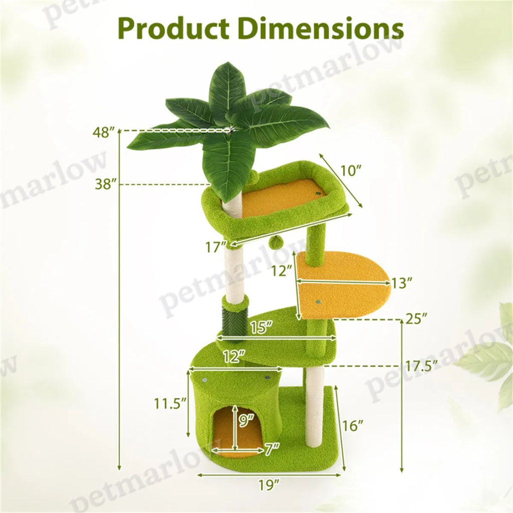 48" Cat Tree with Tropical Leaves for Play and Relaxation – view 3