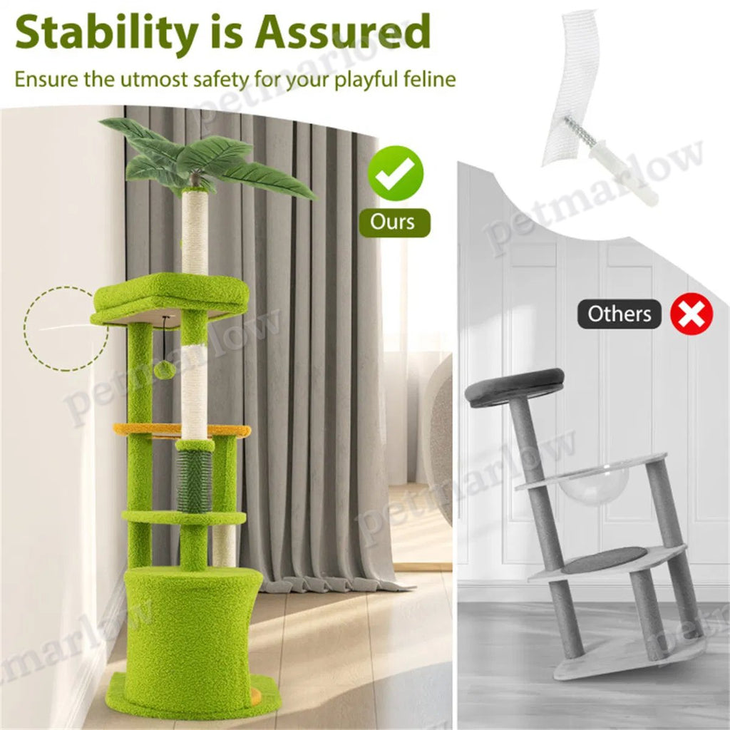 48" Cat Tree with Tropical Leaves for Play and Relaxation – view 6