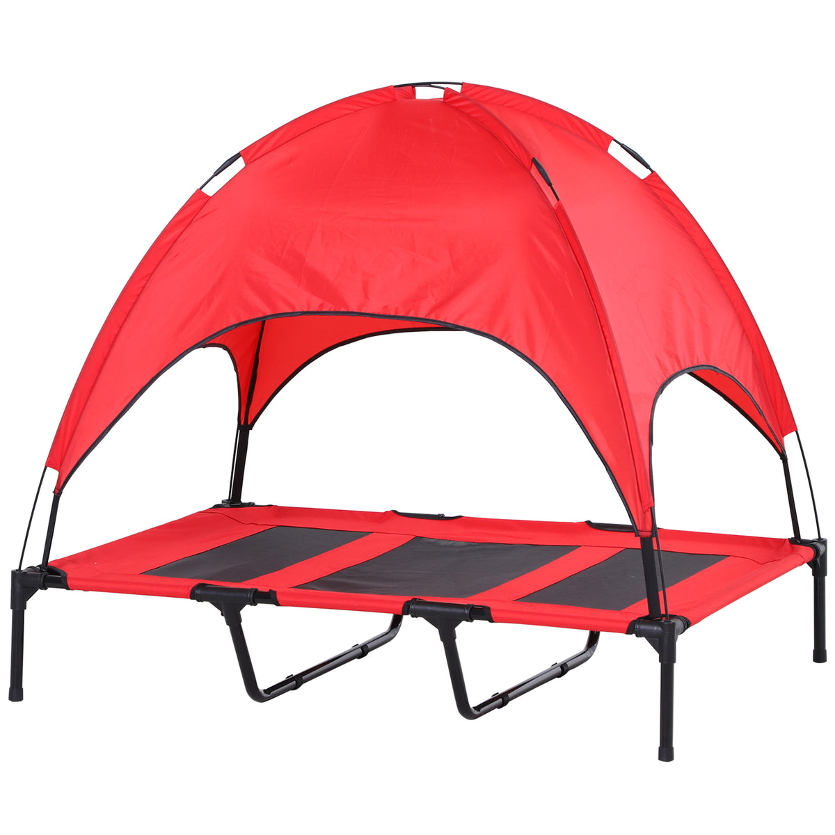 Elevated Portable Dog Cot Cooling Bed with Canopy – Red / 910x230x100 mm