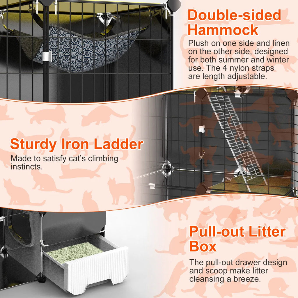 3 Tier Cat Cage with Litter Box and Hammock for Indoor Use – view 12