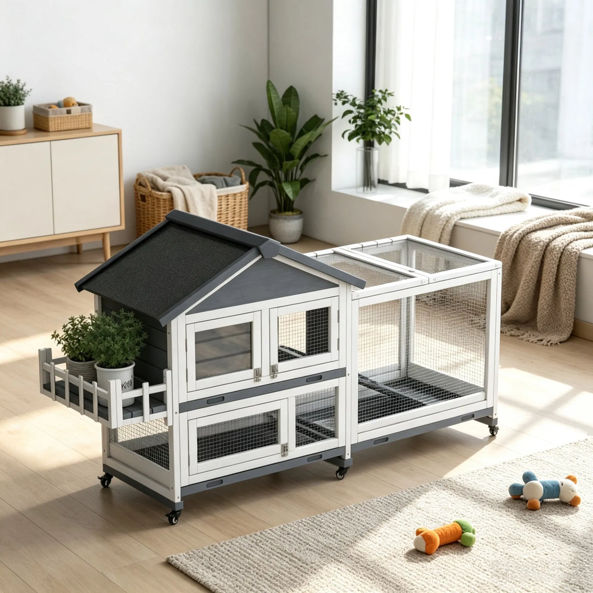 Spacious Wooden Rabbit Hutch with Openable Roof – view 7