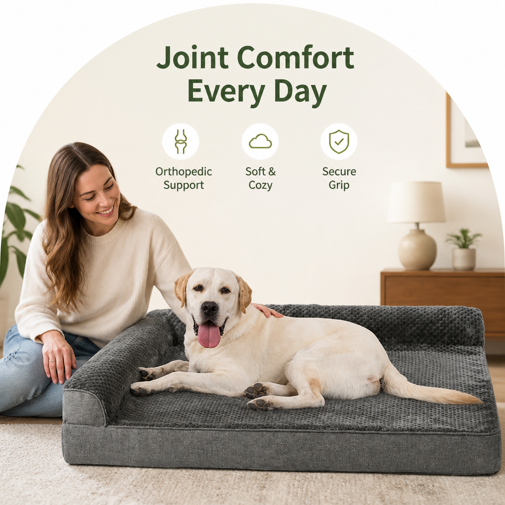 Petmarlow Orthopedic High-Density Foam & Sherpa Dog Bed (Removable Cover) – view 8