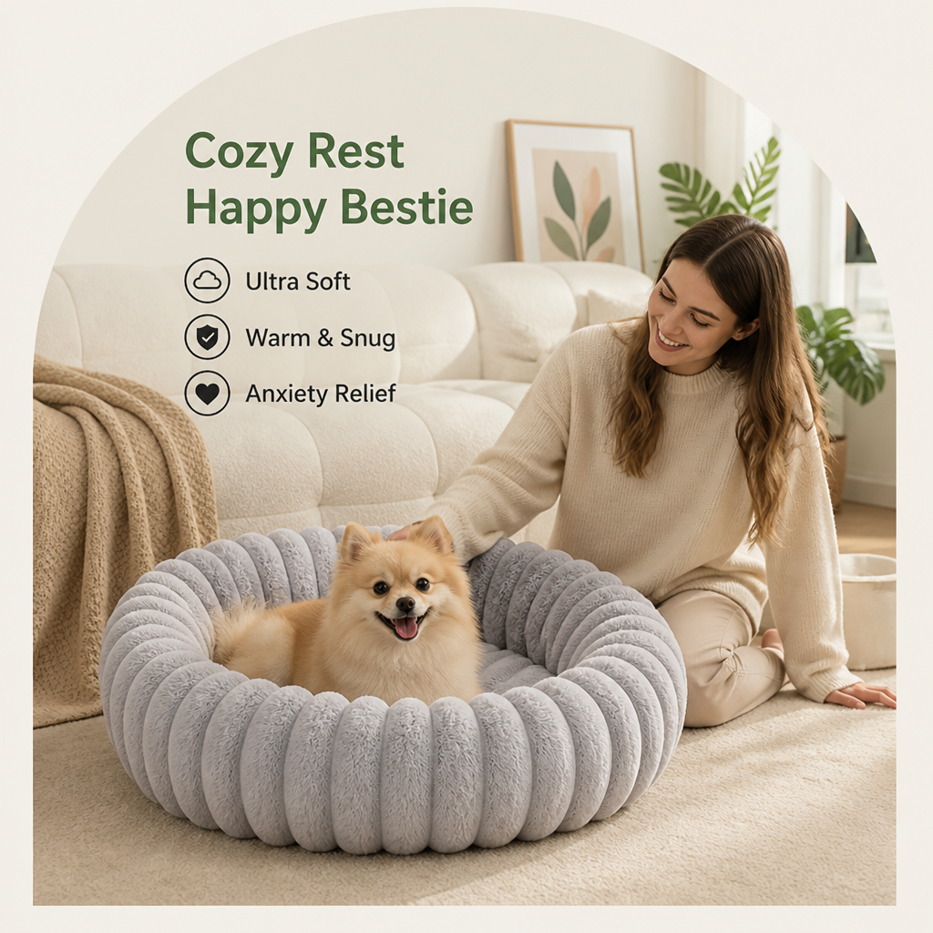 Petmarlow Long-Pile Plush & Insulated Round Dog Bed (For Small Dogs & Cats) – view 10