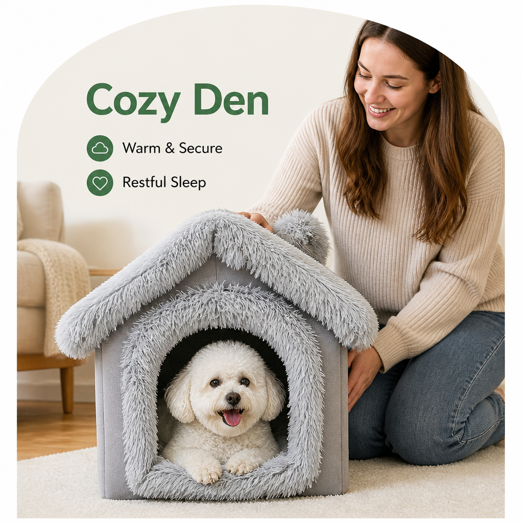 DogBedHouse Semi-Enclosed Plush Cat Bed (Removable Non-Slip Base) – view 7