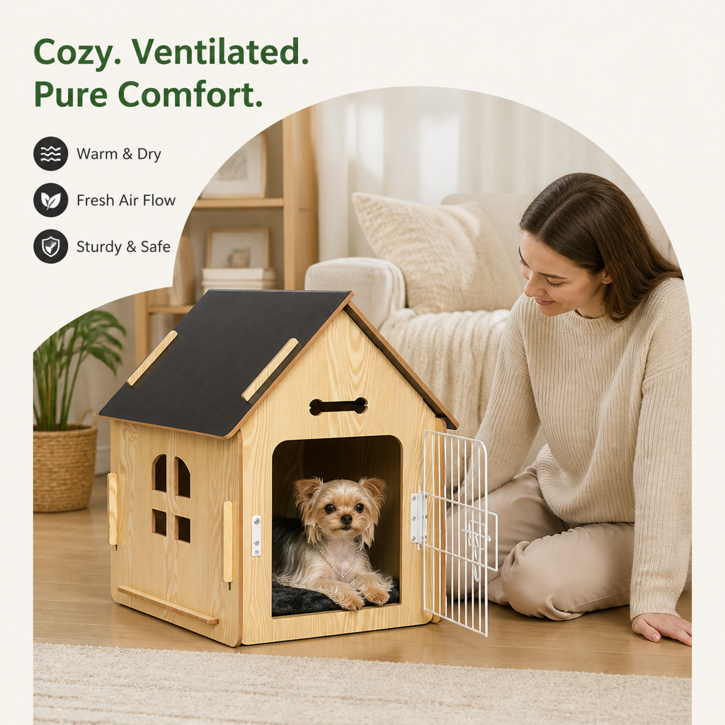 Petmarlow Elevated Wood & Ventilated Pet House (For Small Dogs & Cats) – view 12