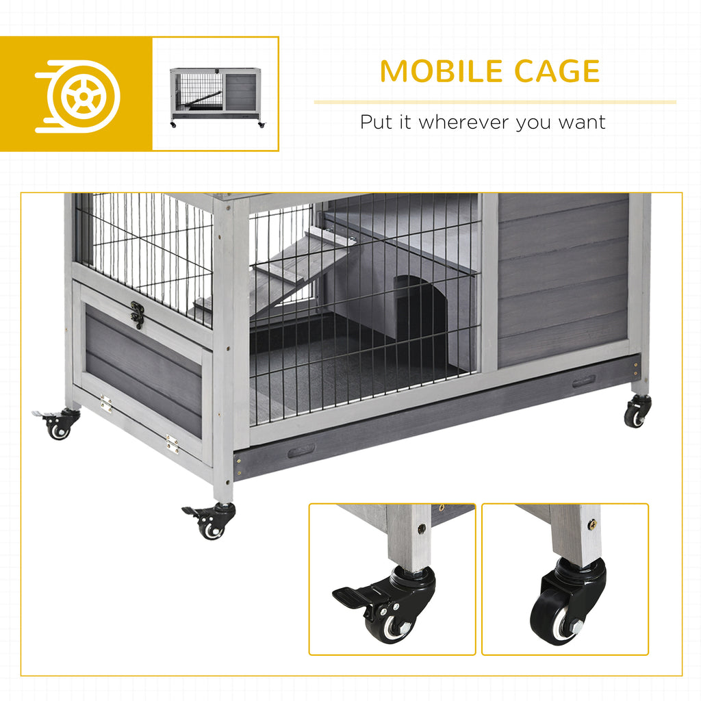 Indoor Rabbit Enclosure with Elevated Habitat and Wheels – view 9