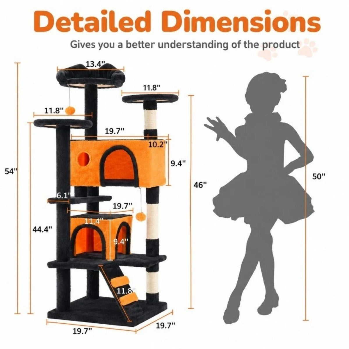 Multi-Level Cat Tower, Cat Tree With Full-Wrapped Sisal Scratching Posts, 2 Condos And Hanging Toy For Multi-Cats And