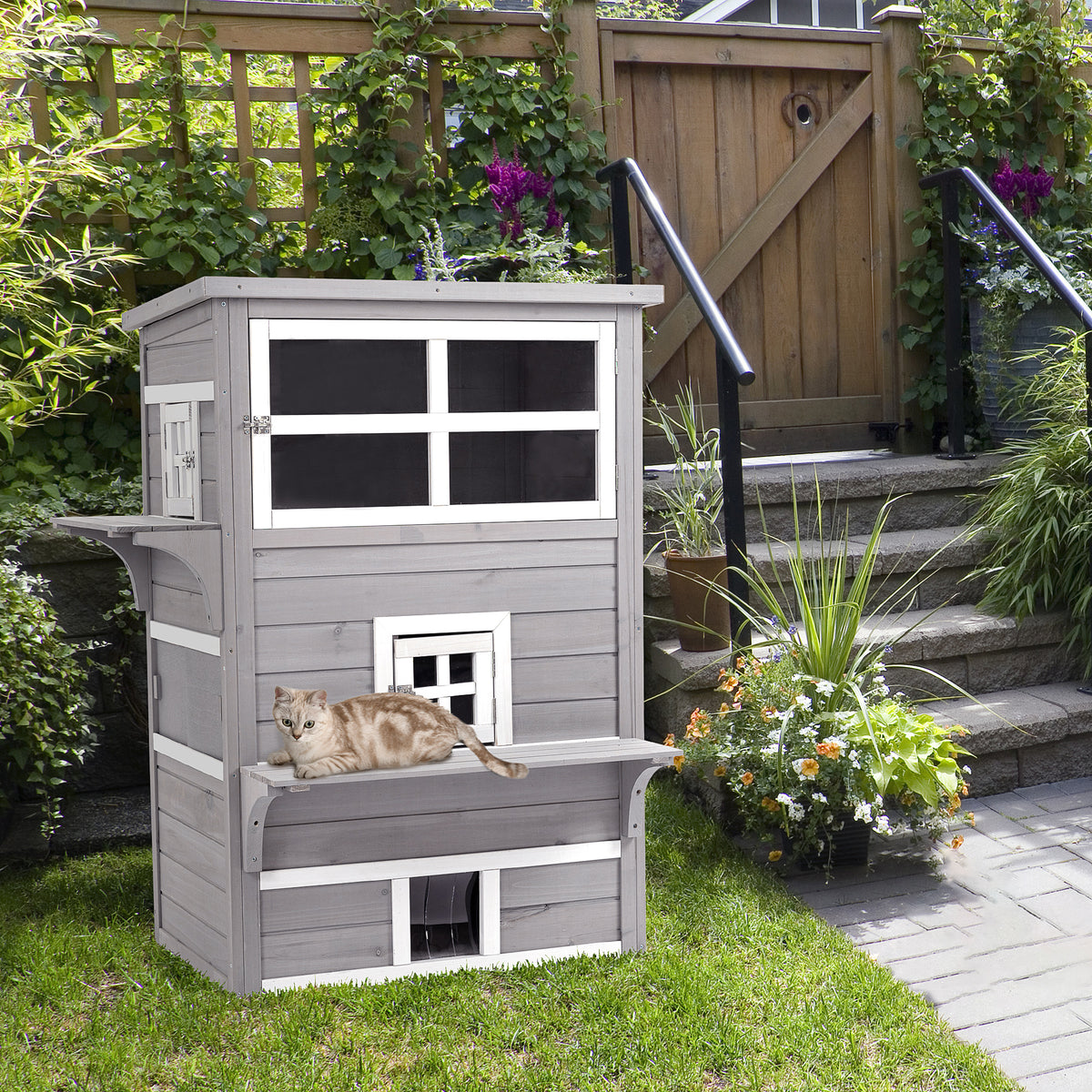 Outdoor Cat House with 5 Escape Doors and Weather Resistance – view 8