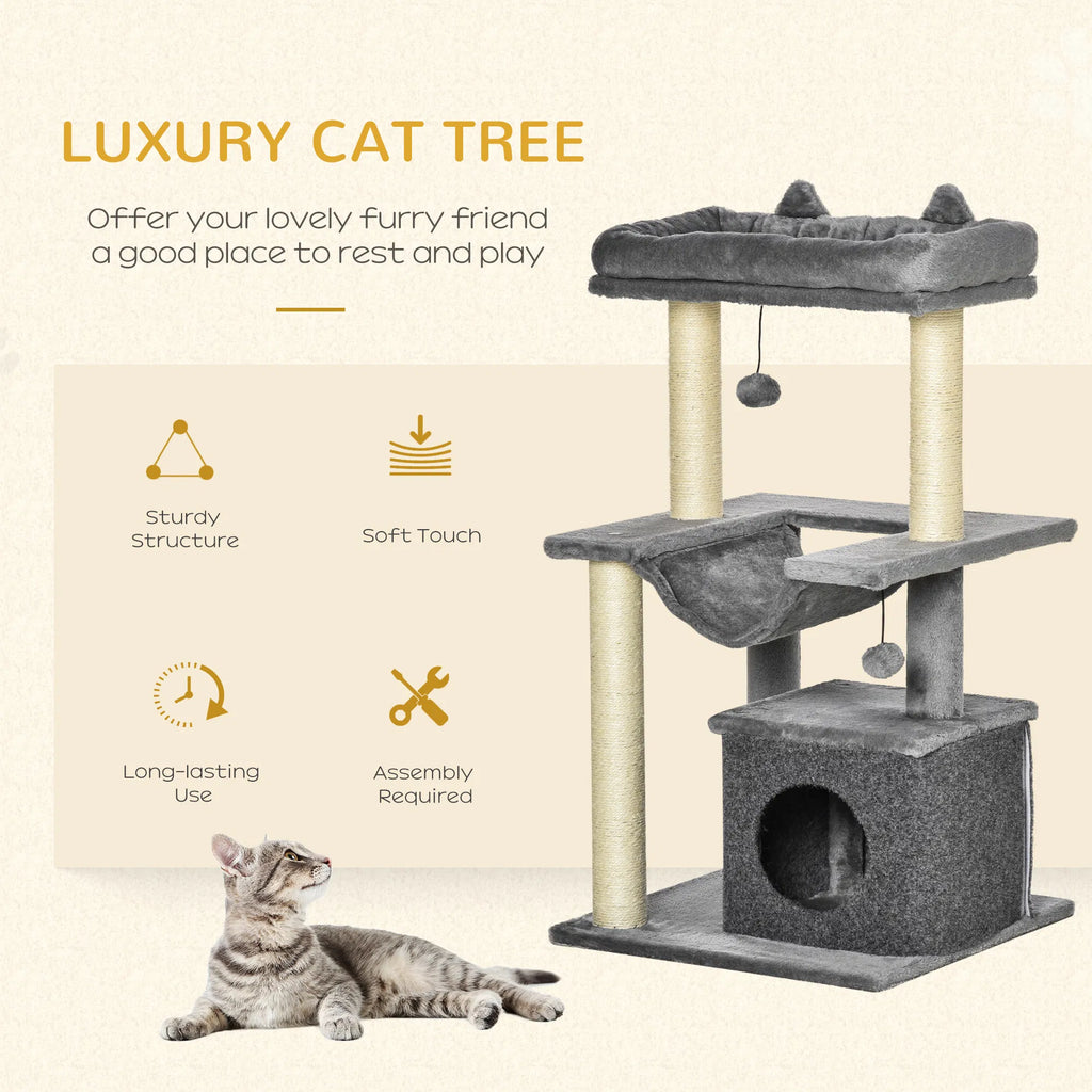 Cat Tree Tower with Scratching Post and Hammock in Grey – view 7