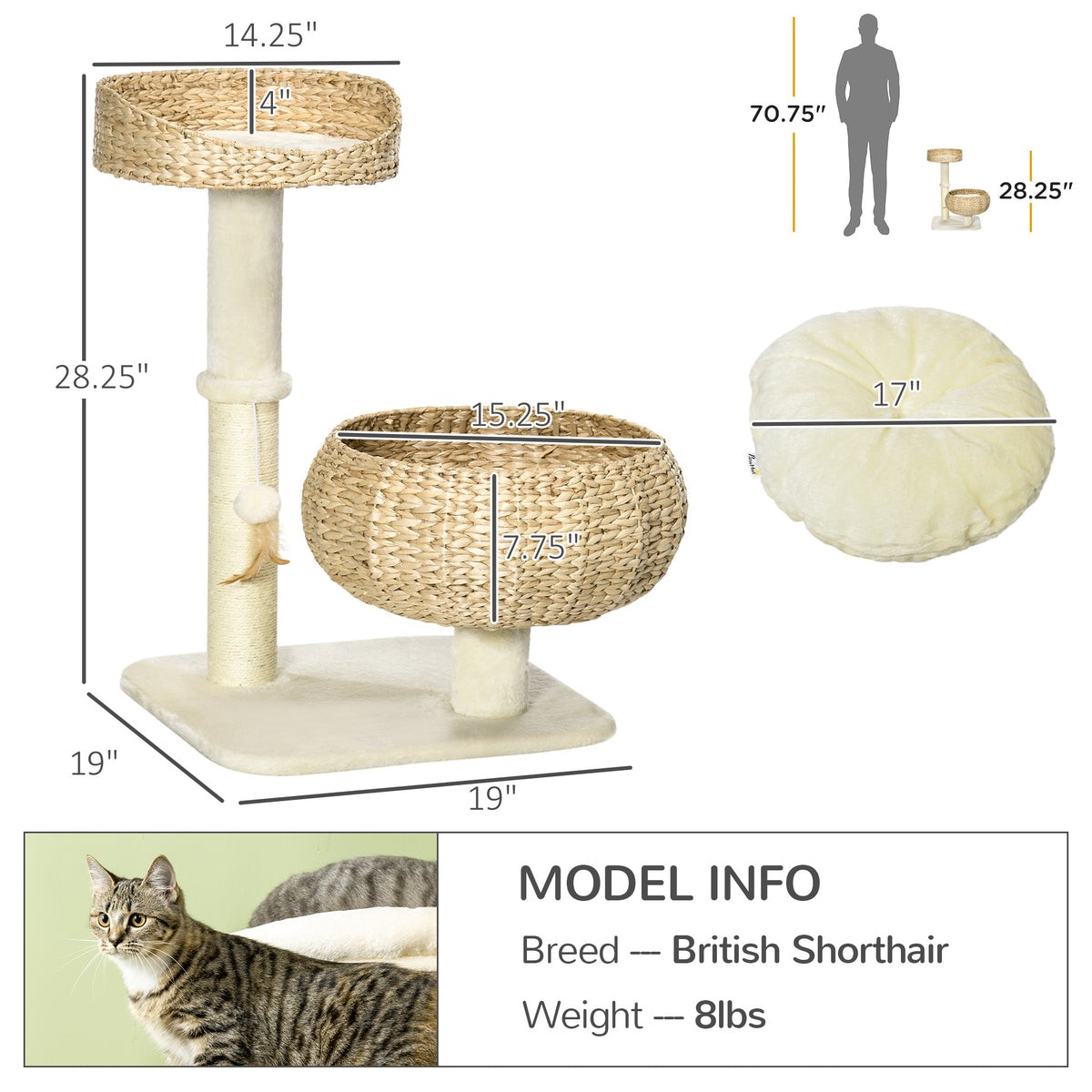 Elevated Cat Bed with Scratching Post for Play and Naps – view 8