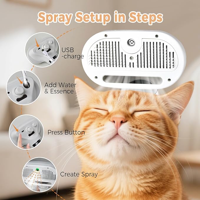 3-in-1 Steam Grooming Brush for Cats and Dogs