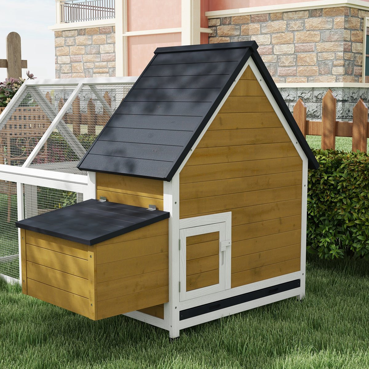 Wooden Chicken Coop with Nesting Box and Run for Poultry – view 8