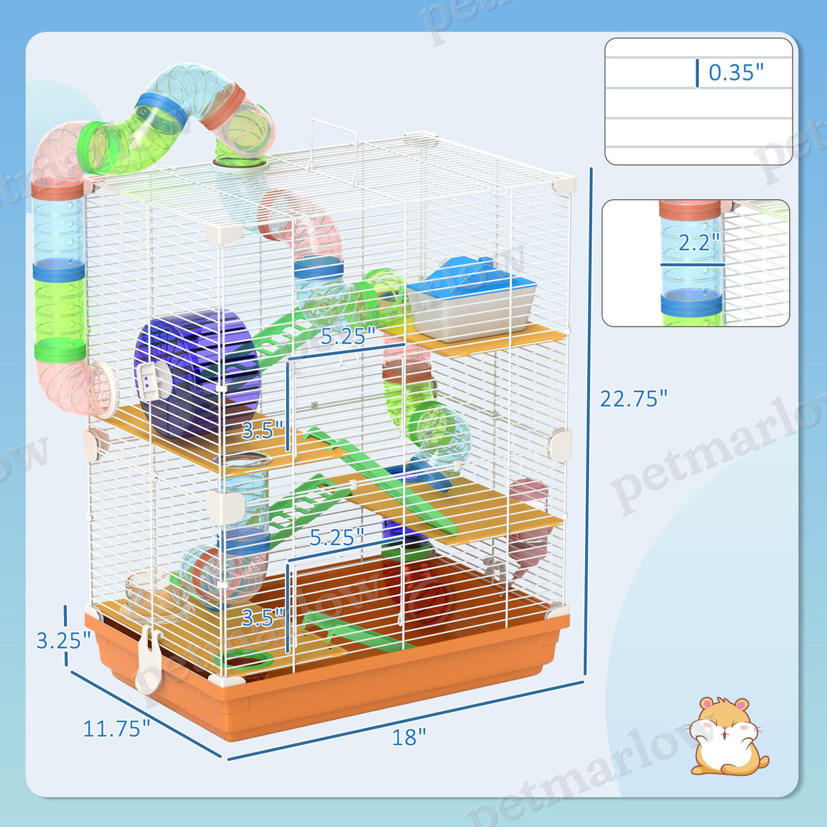 5-Tier Hamster Cage with Exercise Wheels and Tubes
