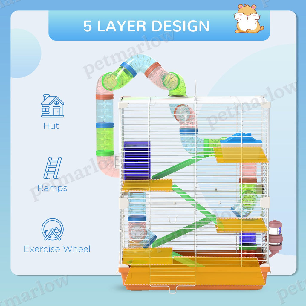 5-Tier Hamster Cage with Exercise Wheels and Tubes