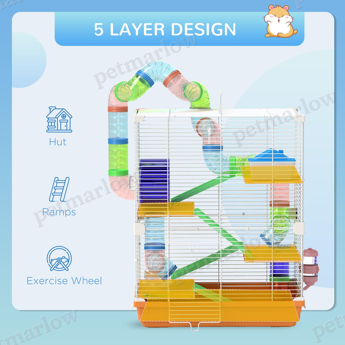 5-Tier Hamster Cage with Exercise Wheels and Tubes
