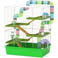 5-Tier Hamster Cage with Wheel and Water Bottle – Green / 620x170x380 mm