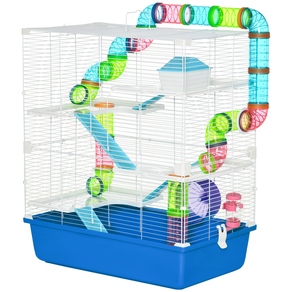 5-Tier Hamster Cage with Wheel and Water Bottle – Sky Blue / 620x170x380 mm