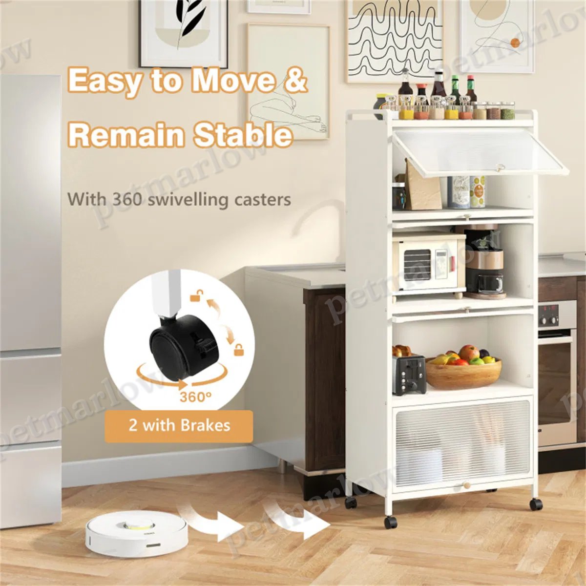 5-Tier Rolling Kitchen Storage Rack with Dust-Proof Doors – view 4