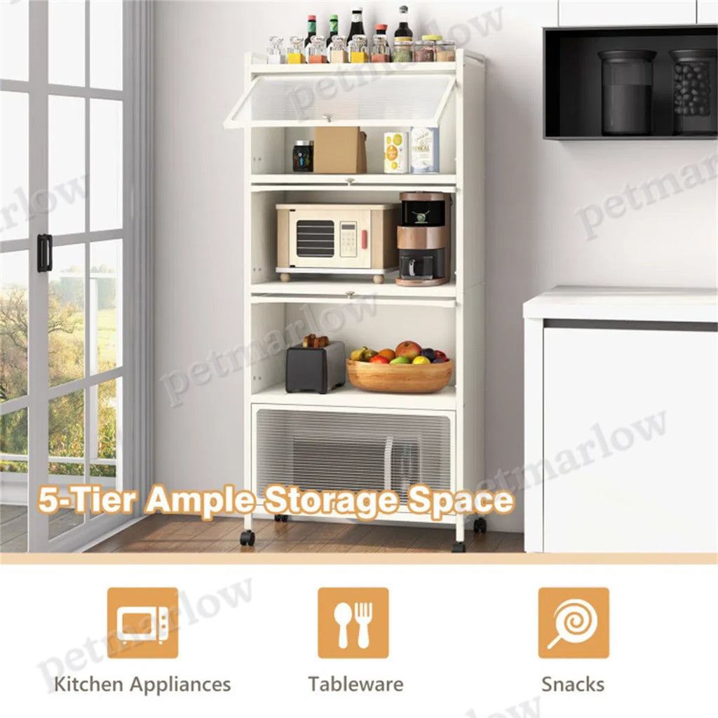 5-Tier Rolling Kitchen Storage Rack with Dust-Proof Doors – view 6